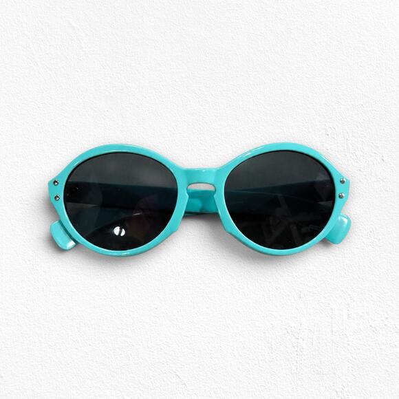 Vintage Accessories - Vintage 1960s Aqua Blue Round Mod Sunglasses Rivet Frame Retro Eyewear